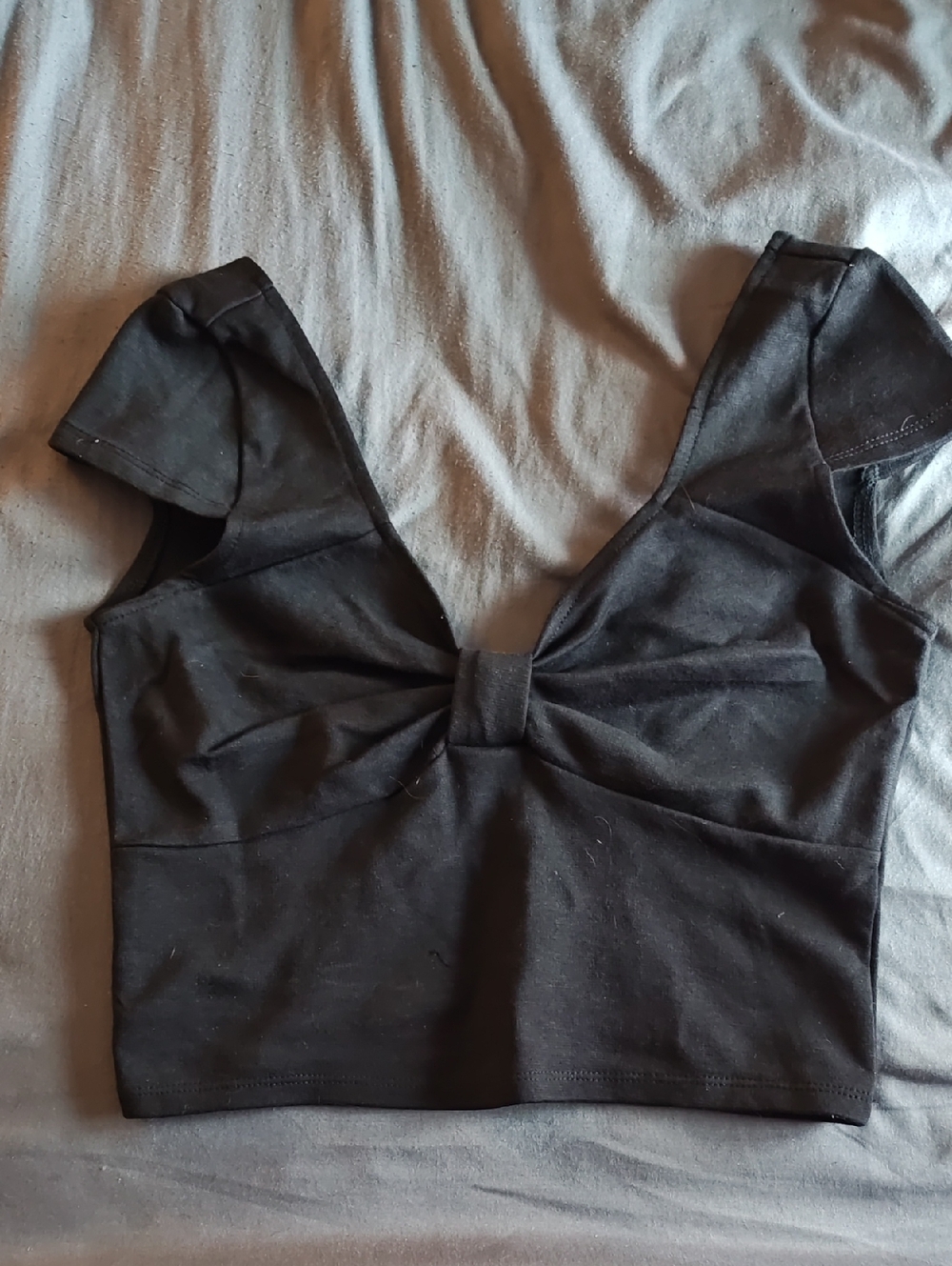 Popular Basics Black Knot-Front Crop Top